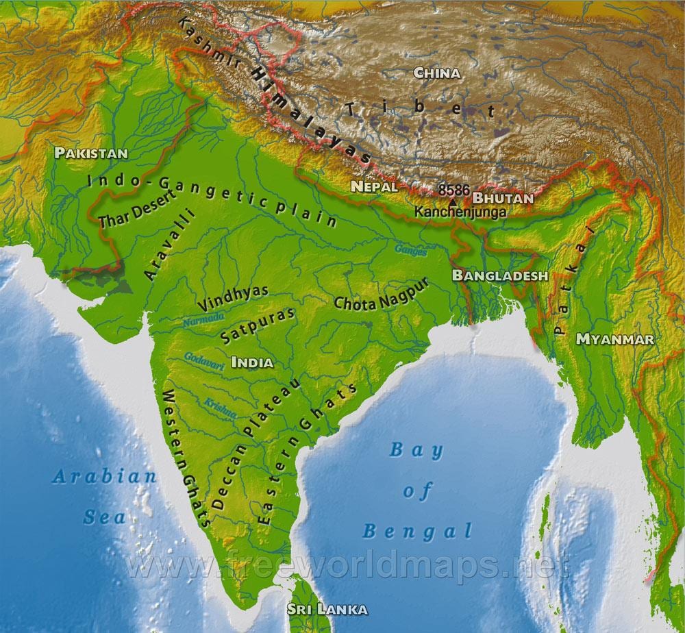 Indien geografische Karte