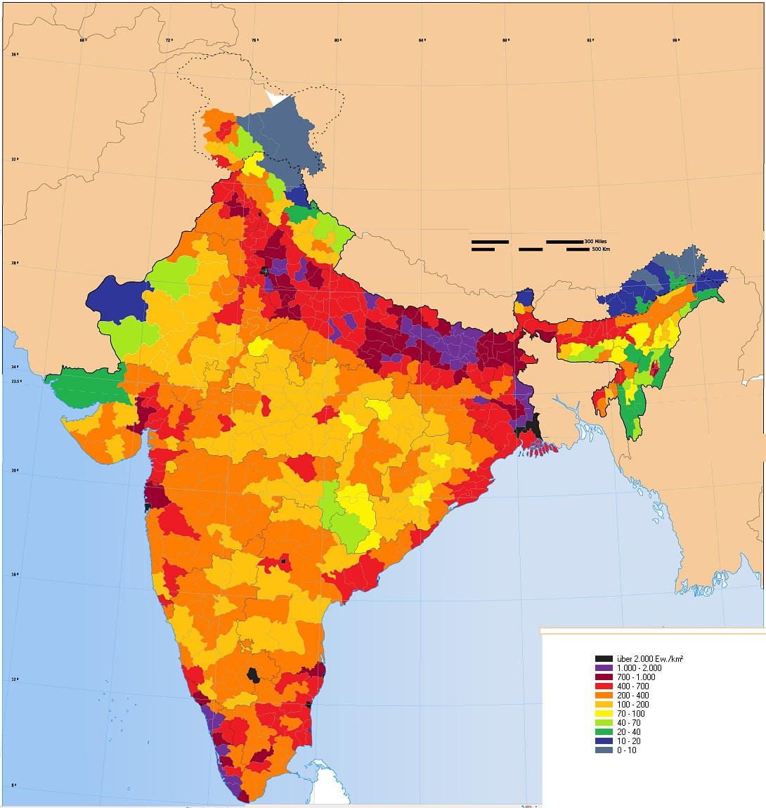 Bevölkerung Dichte Karte von Indien