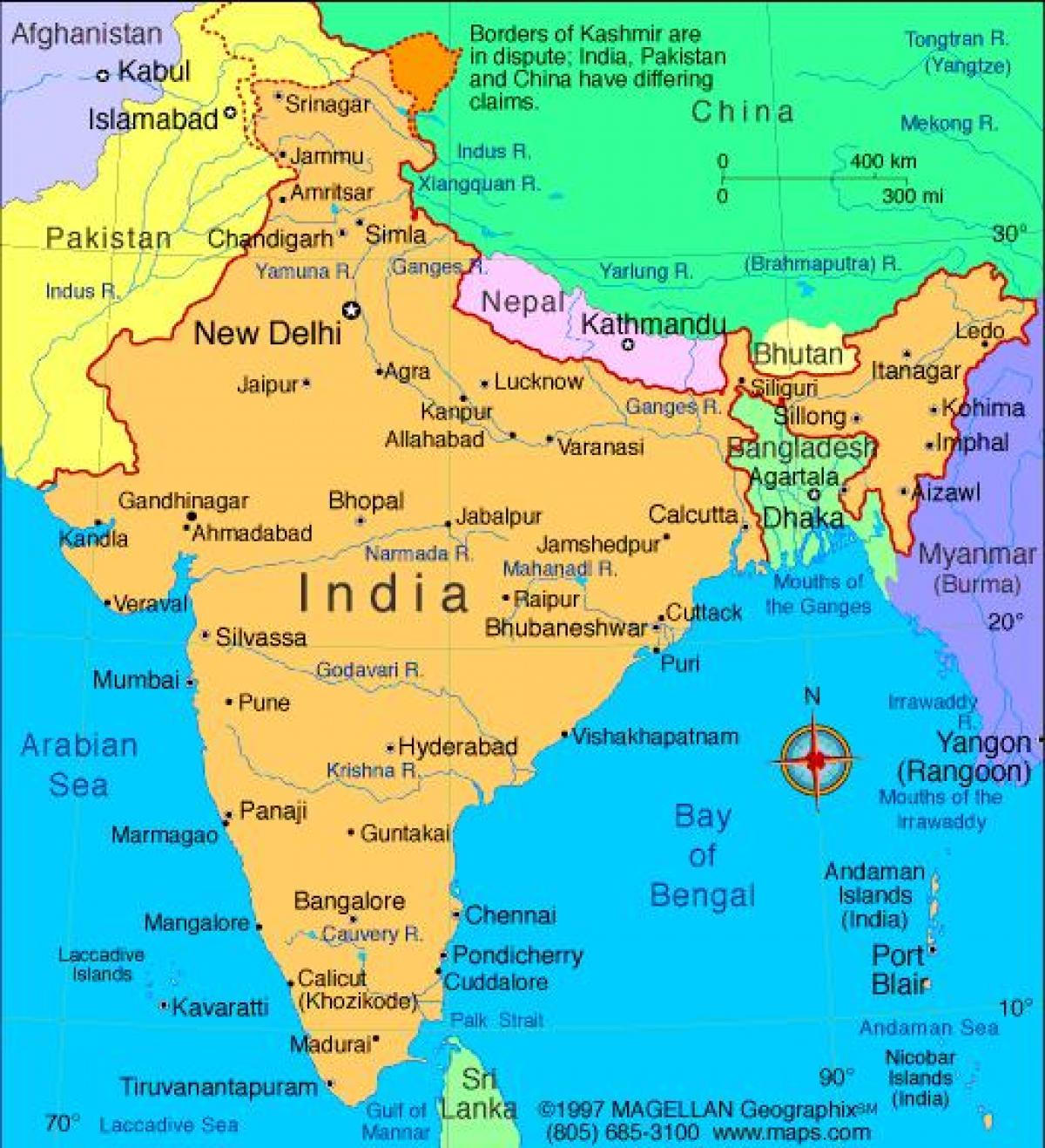 Indien Landkarte : Karte von Indien, kleine Karte (Land / Staat) | Welt