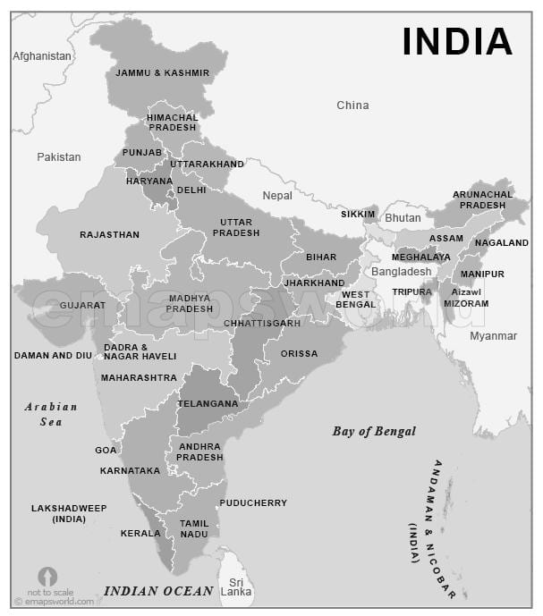 schwarze und weiße Karte von Indien
