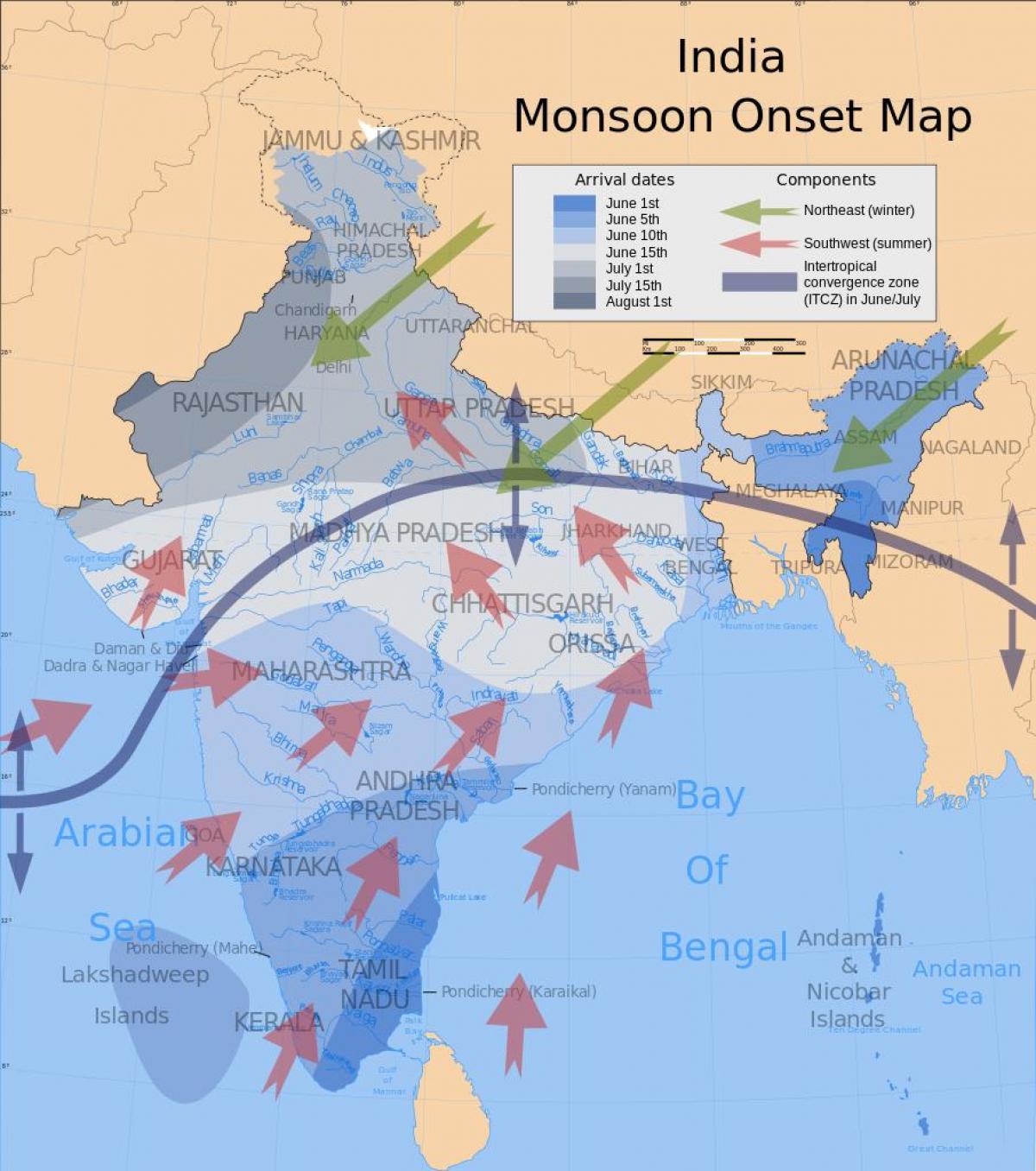 Indien Monsun-Karte - Indische Monsun-Karte (Süd-Asien - Asia)