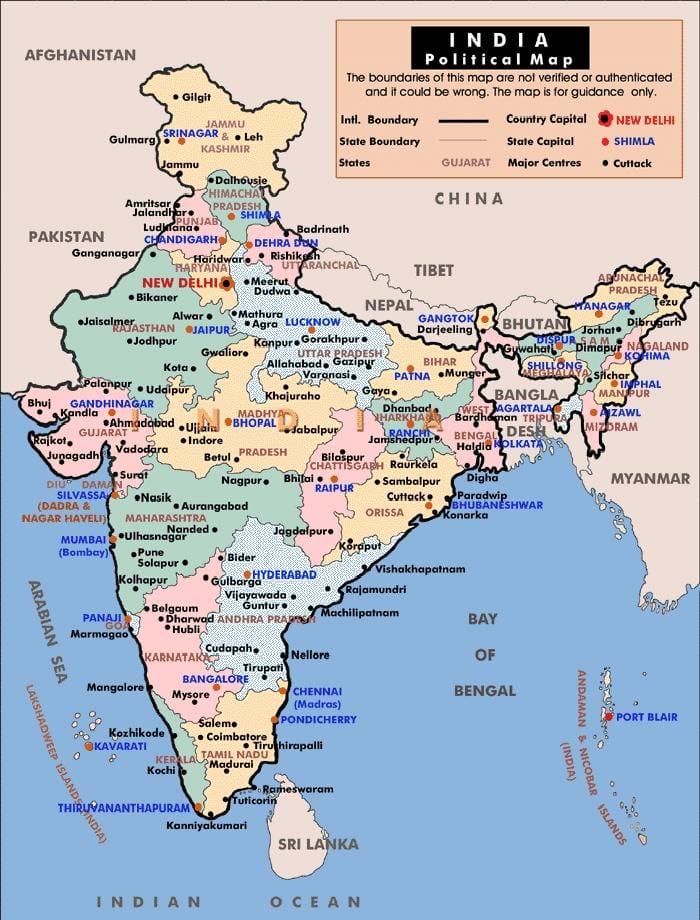 politische Karte Indiens mit Bundesstaaten