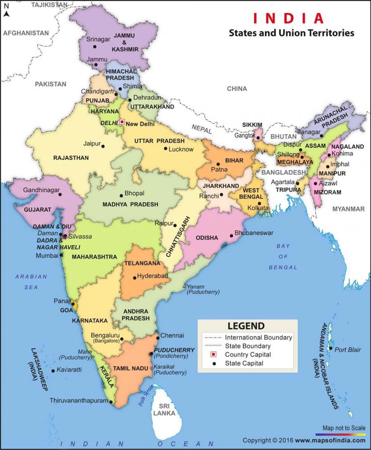 Indien Politische Staaten Map Indien Politische Karte Staaten Und Hauptstadte Sud Asien Asia