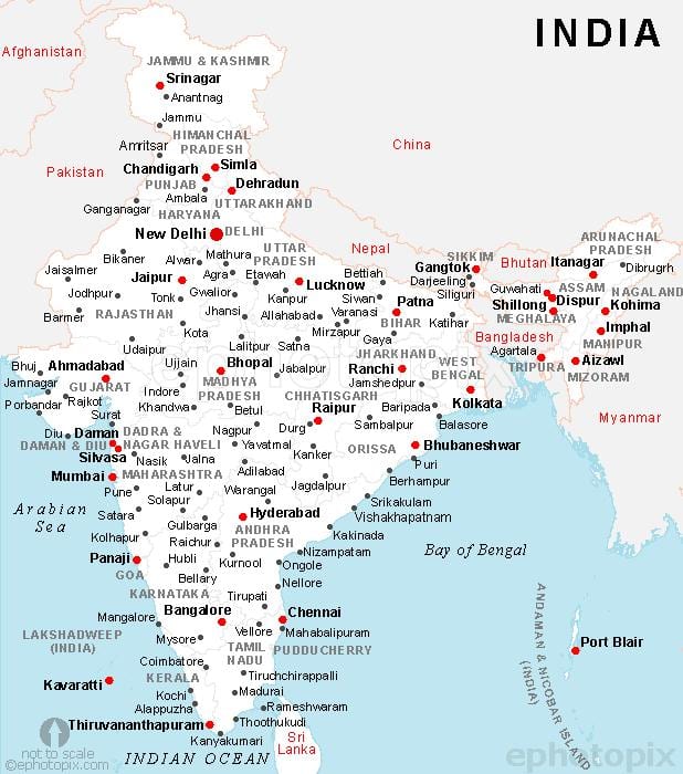 Indien Landkarte mit Städten