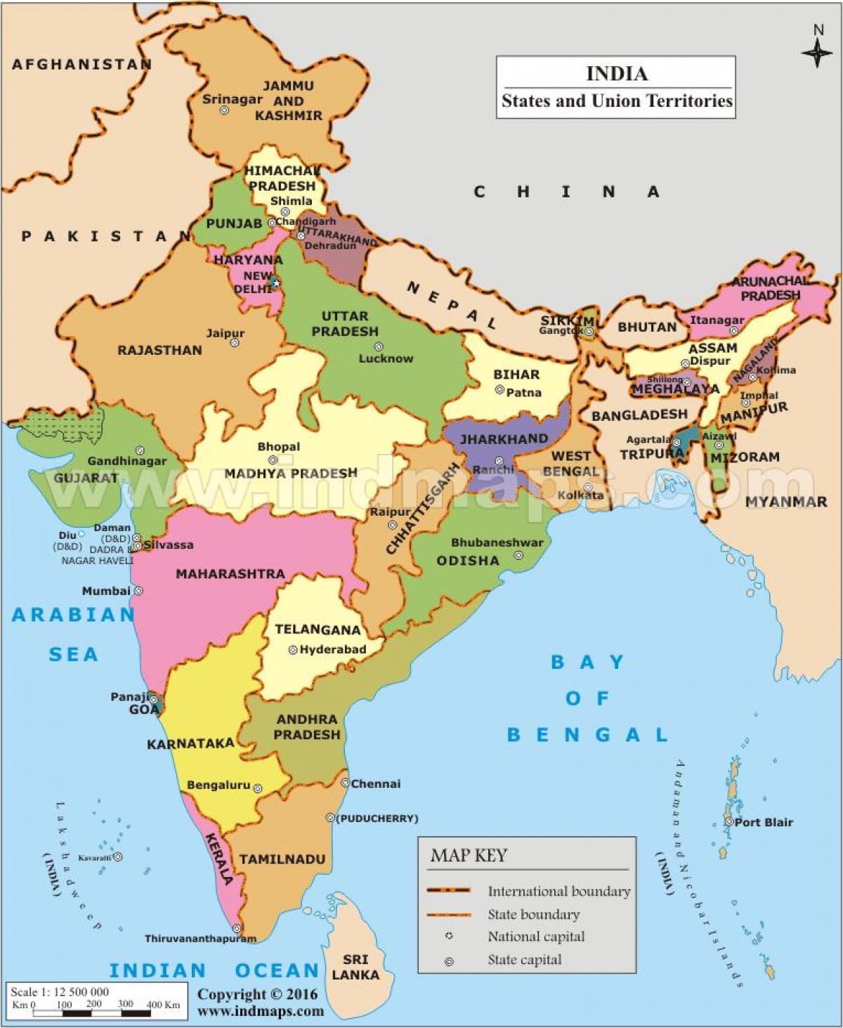 Indien Staatliche Landkarte - State map of India (Süd-Asien - Asia)