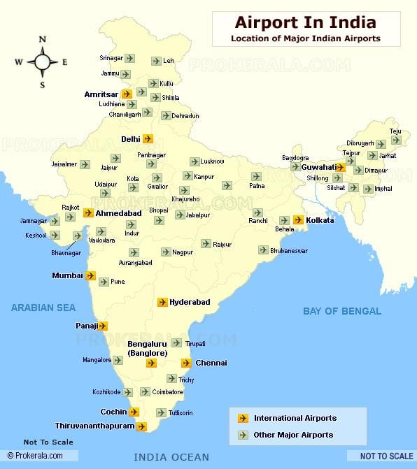 Karte der internationalen Flughäfen in Indien