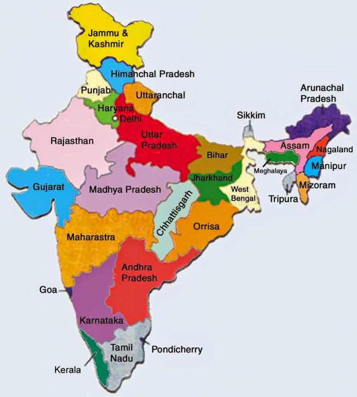 Karte Indien Landkarte mit Staaten - Karte von Indien und die Staaten (Süd-Asien - Asia)