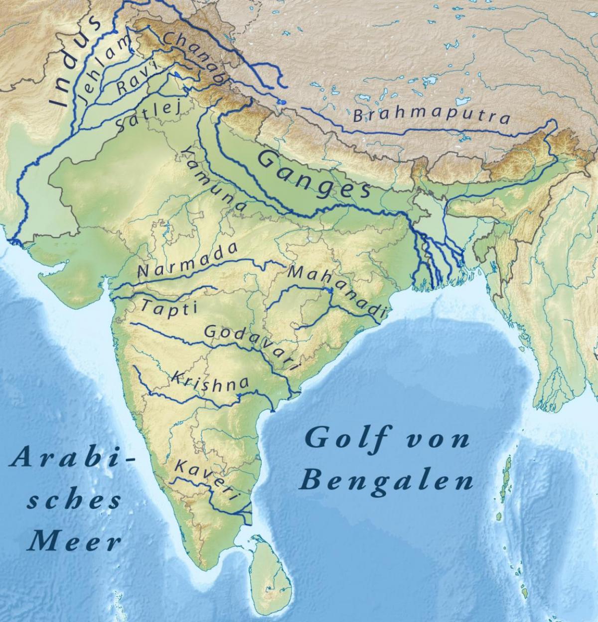 Karte von Indien Flüsse - Karte von Indien Flüsse (Süd ...