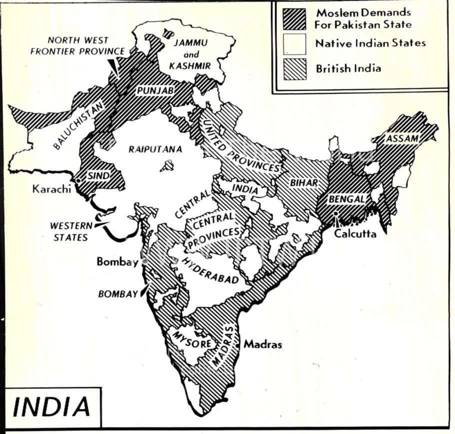 Karte Indien vor 1947