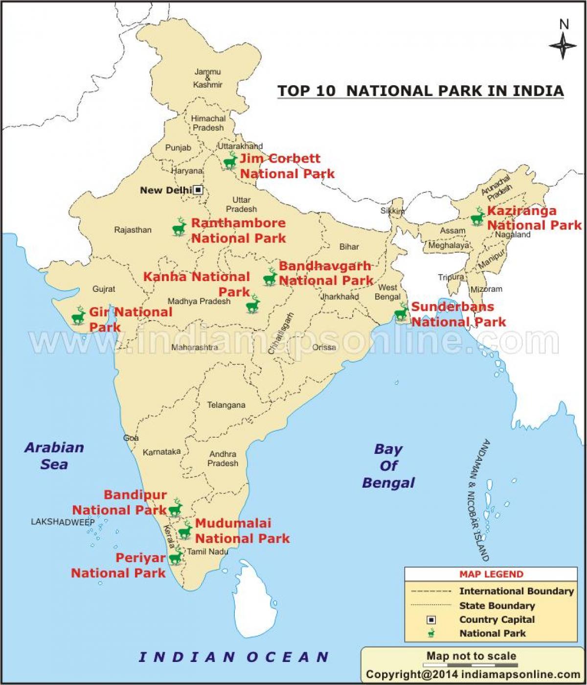 Karte der Nationalparks in Indien