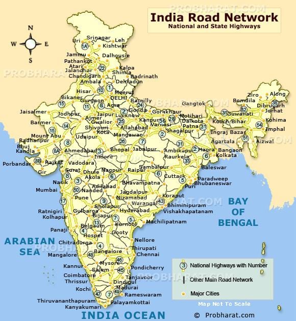 Straßenkarte von Nord-Indien