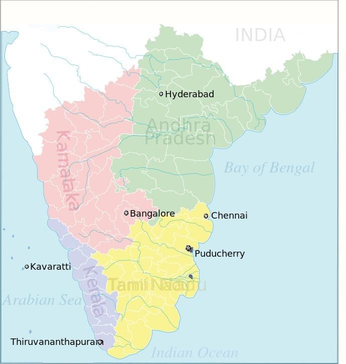 Süd-Indien-politische Karte