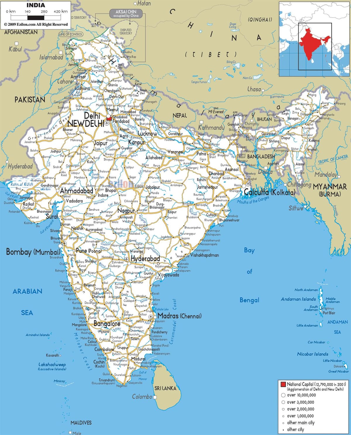 Straßenkarte von Süd-Indien