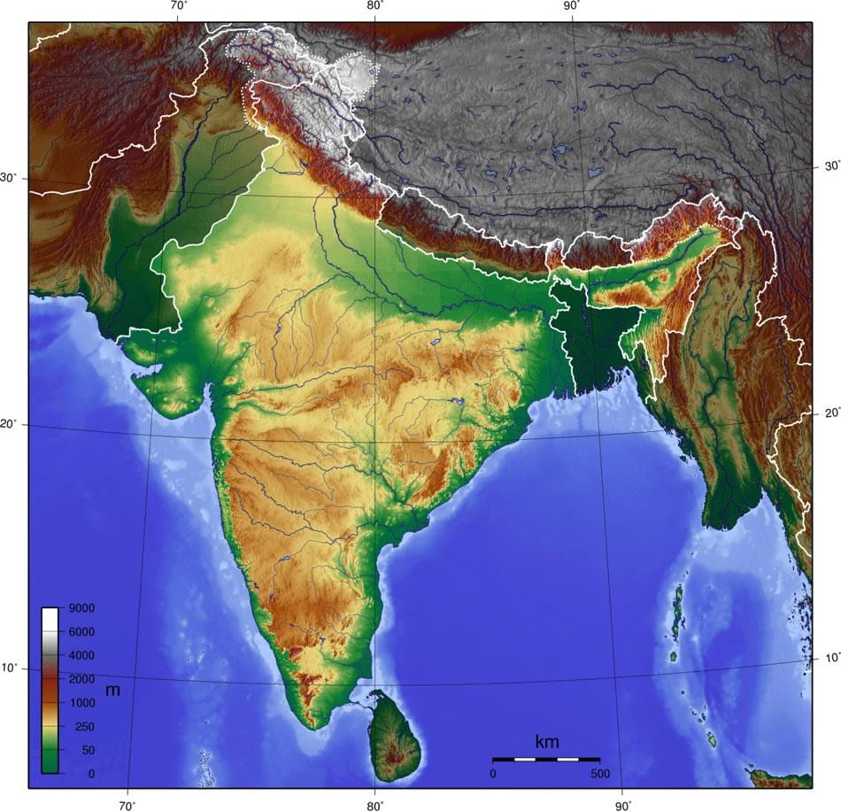 Topographische Karte von Indien