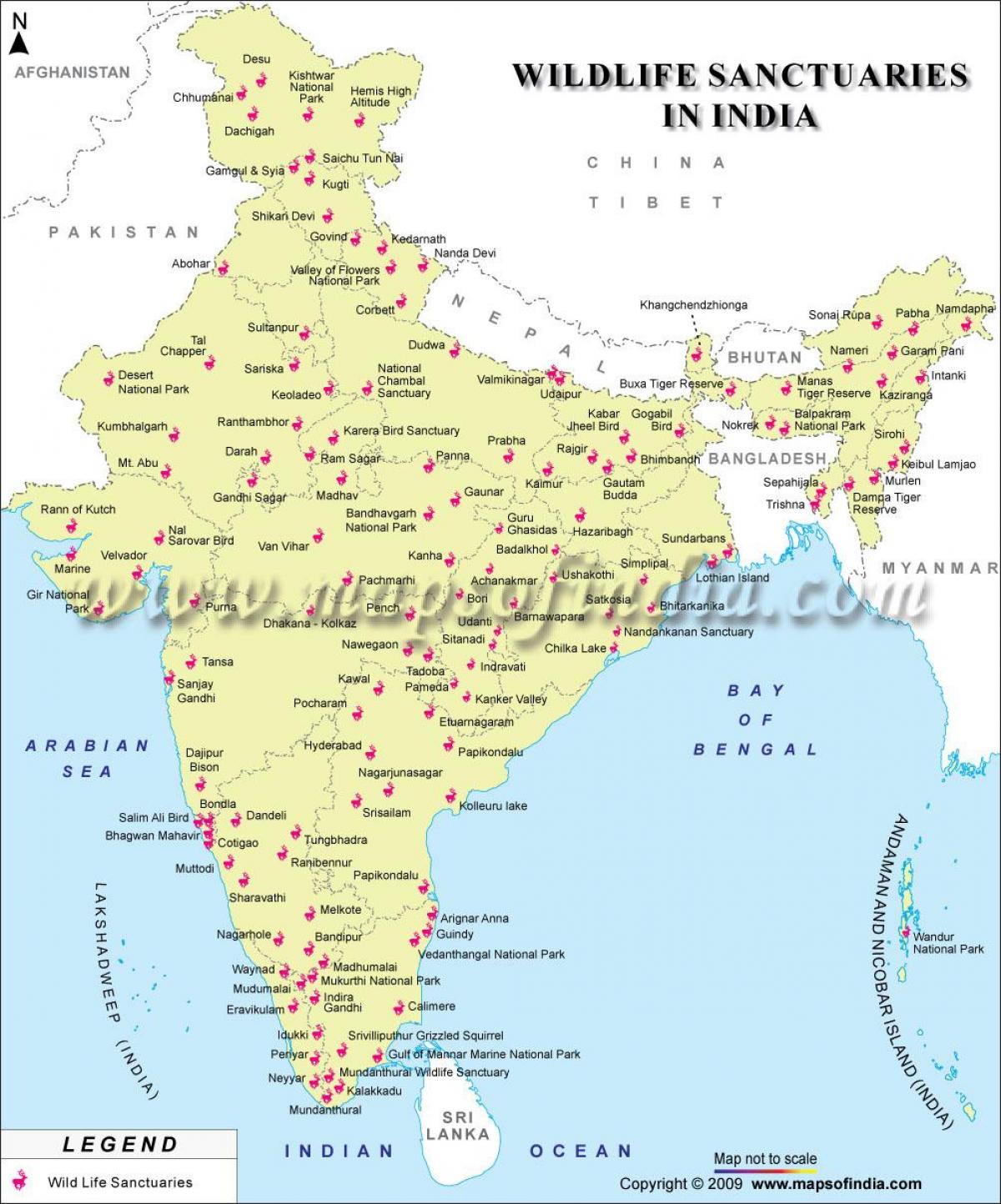Karte von Indien Naturschutzgebiete