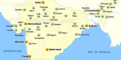Karte der internationalen Flughäfen in Indien